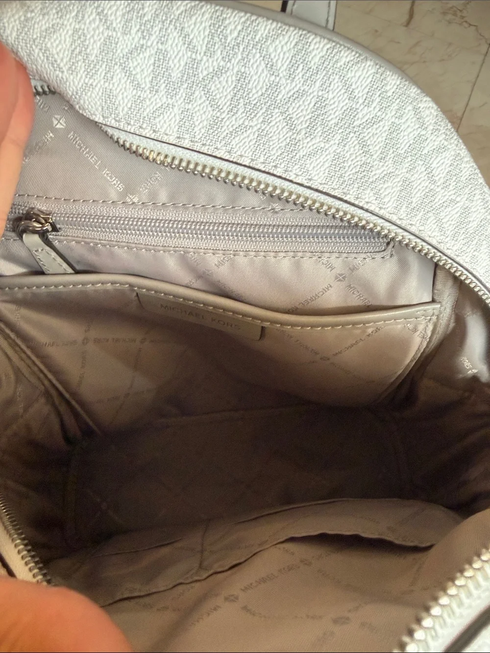 MICHAEL KORS White Logo Mini Backpack with Silver Hardware LIKE NEW